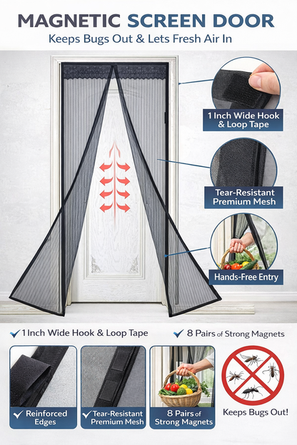 Mesh Screen Net Home Magnetic Foldable Anti Mosquito Door Curtains 100*210CM which fits to Door Size - 7 Feet - CL-RI-785